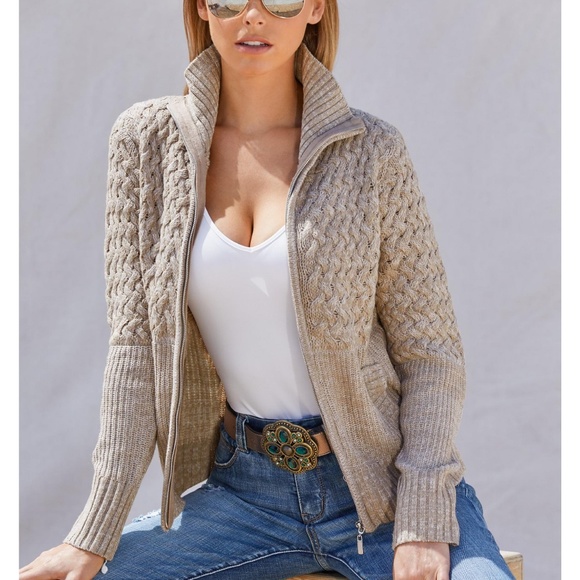 NWT Chunky Zip-Up Cardigan Sz Med OATMEAL - Picture 2 of 3